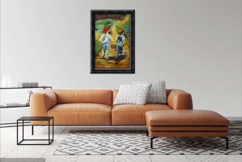 oil painting of boys in garden