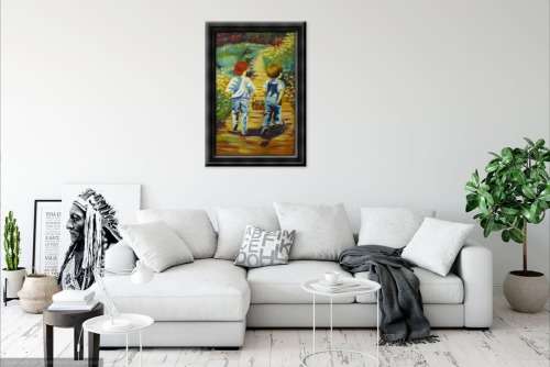 oil painting of boys in garden