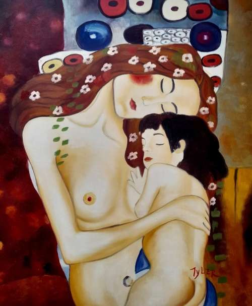 in style of gustav klimt oil painting