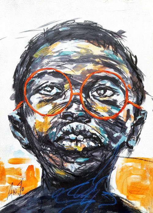 on promotion - African Portrait  - mixed media painting