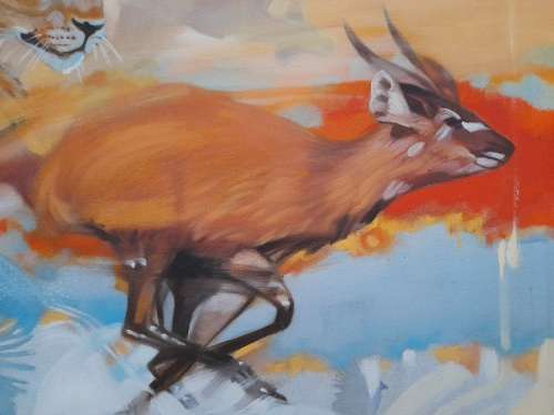 peter botha - lioness hunt oil painting