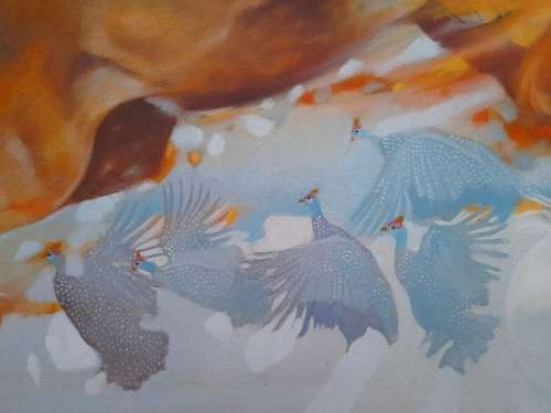 peter botha - lioness hunt oil painting