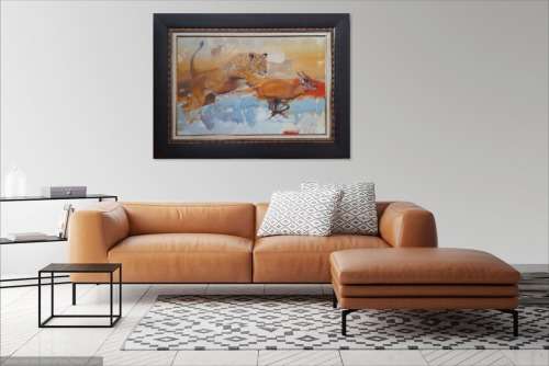 peter botha - lioness hunt oil painting