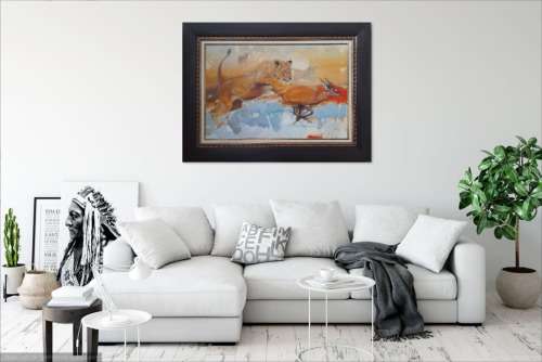 peter botha - lioness hunt oil painting