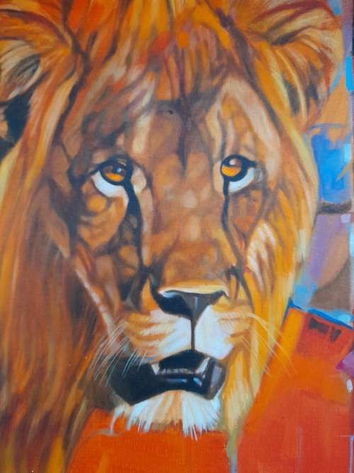 peter botha - lion and maasai oil painting