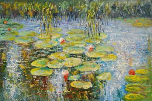 lily pond floral oil painting