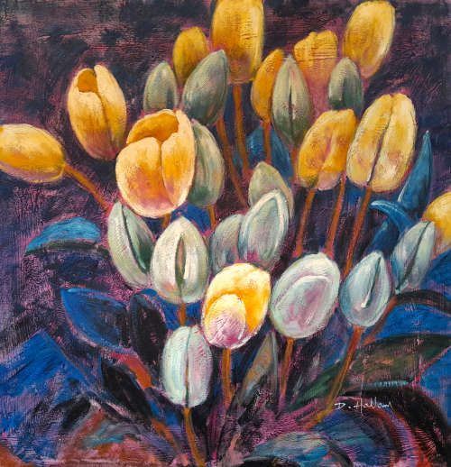 floral tulips oil painting