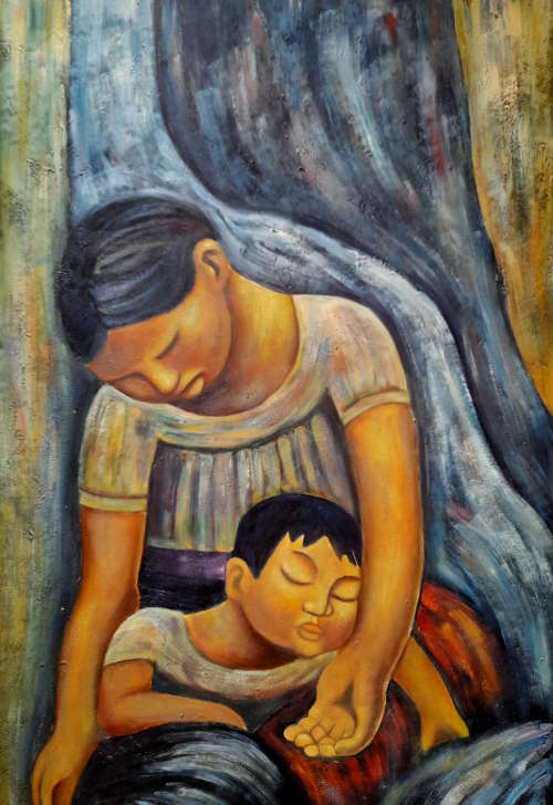 after diego rivera mother and child oil painting