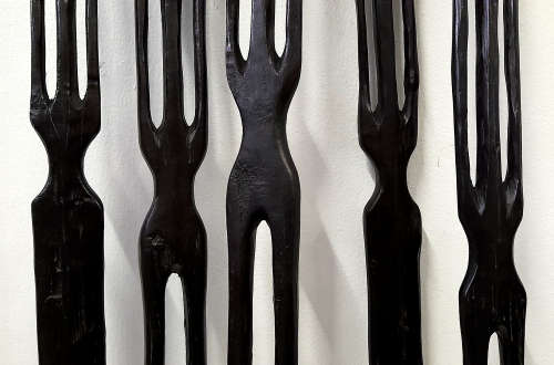 5 pcs male & female african wood figures