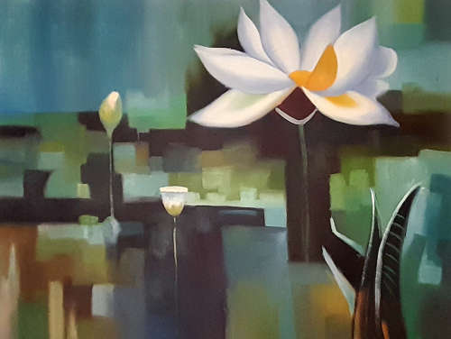 lotus lily floral study oil painting