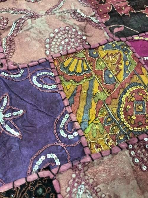 vintage indian hand embroidered fabric wall hanging / throw
