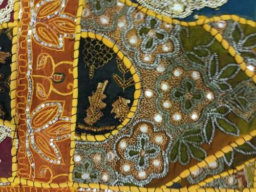 vintage indian hand embroidered & beaded wall hanging / throw
