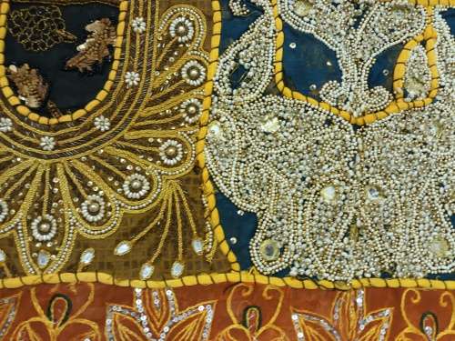vintage indian hand embroidered & beaded wall hanging / throw