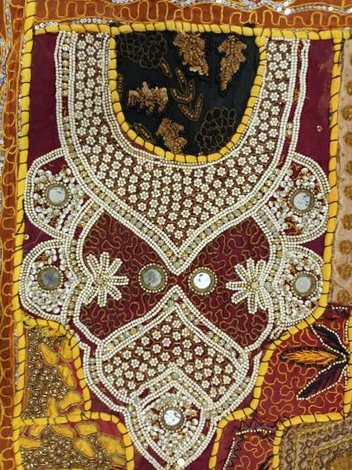 vintage indian hand embroidered & beaded wall hanging / throw