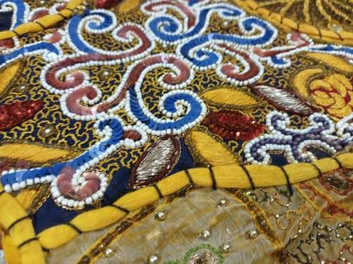 vintage indian hand embroidered & beaded wall hanging / throw