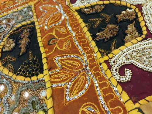 vintage indian hand embroidered & beaded wall hanging / throw