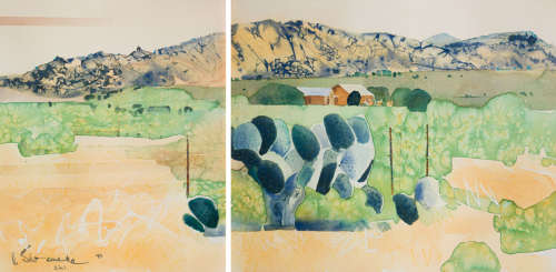 ulrich schwanecke farm landscape diptych painting