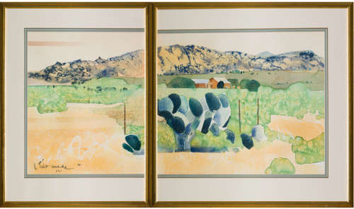 ulrich schwanecke farm landscape diptych painting