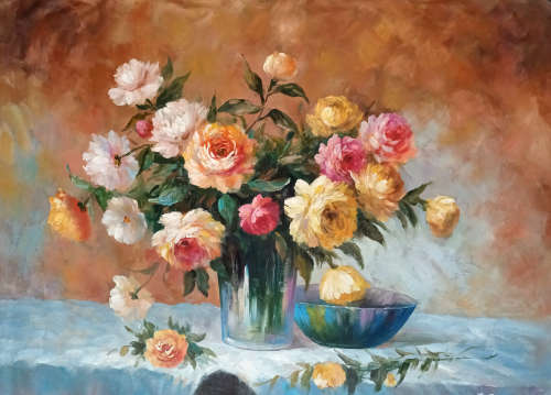 large floral oil painting