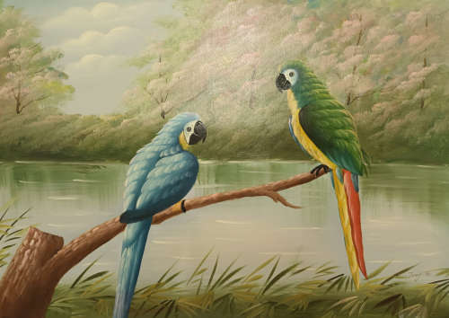 parrots oil painting