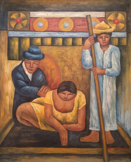 after diego rivera the flowered  canoe oil painting