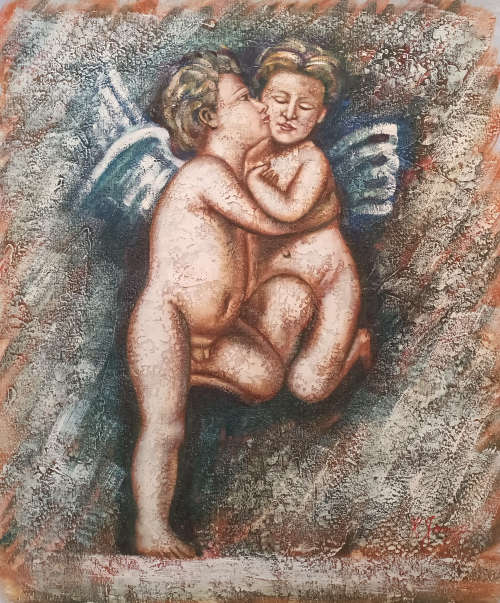 cupid`s embrace oil painting
