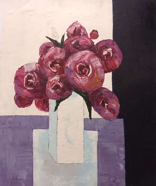 modern floral study in vase oil painting