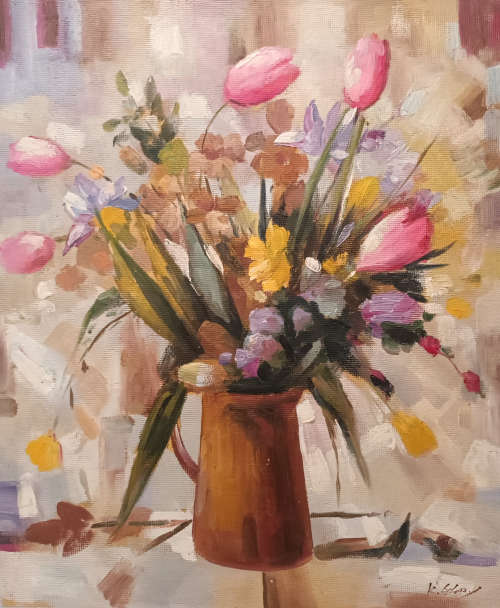 study flowers in vase oil painting