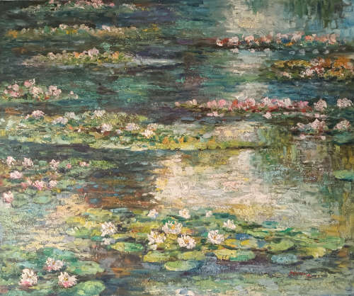 lily pond floral oil painting