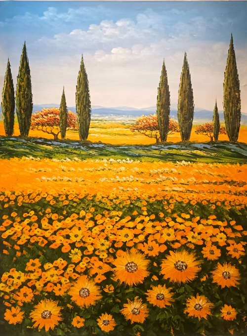 modern landscape with sunflowers oil painting