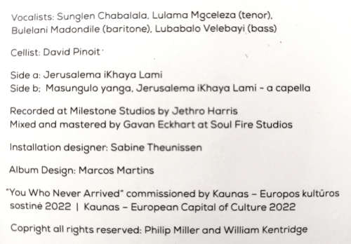 william kentridge + philip miller - `you who never arrived`collectors edition vinyl + print