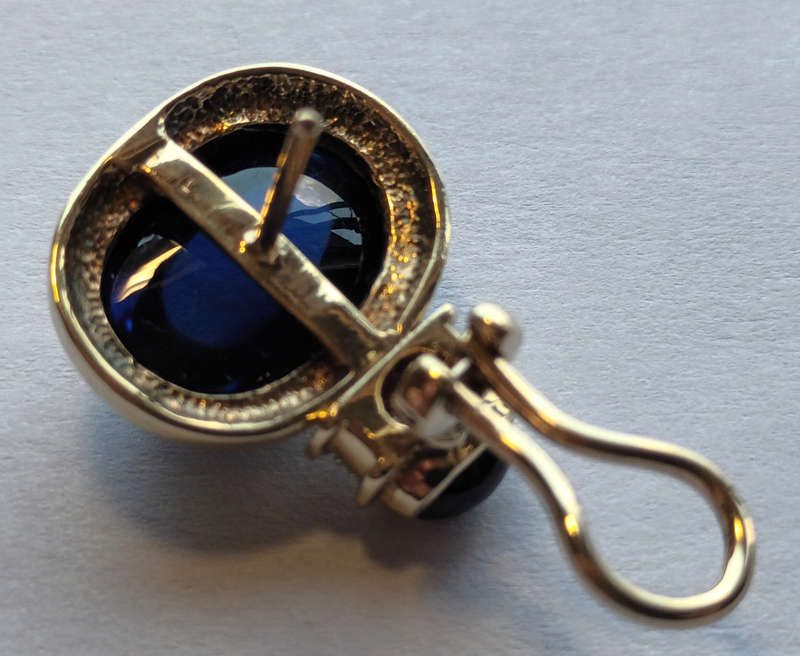 9ct gold earrings with lab sapphire, diamonds & garnet
