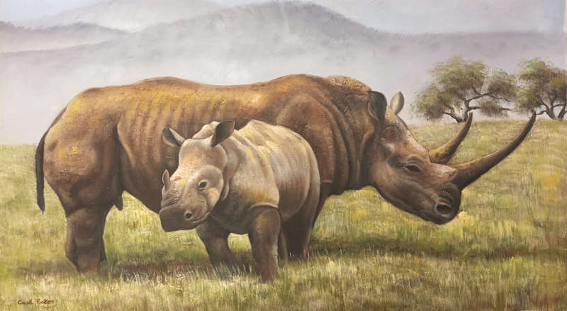 rhino wildlife oil painting