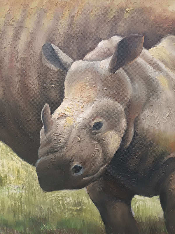rhino wildlife oil painting