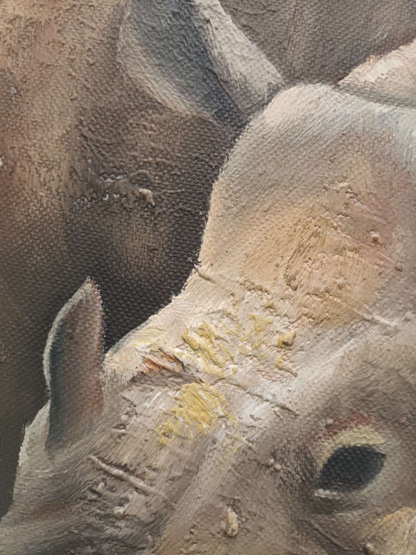 rhino wildlife oil painting