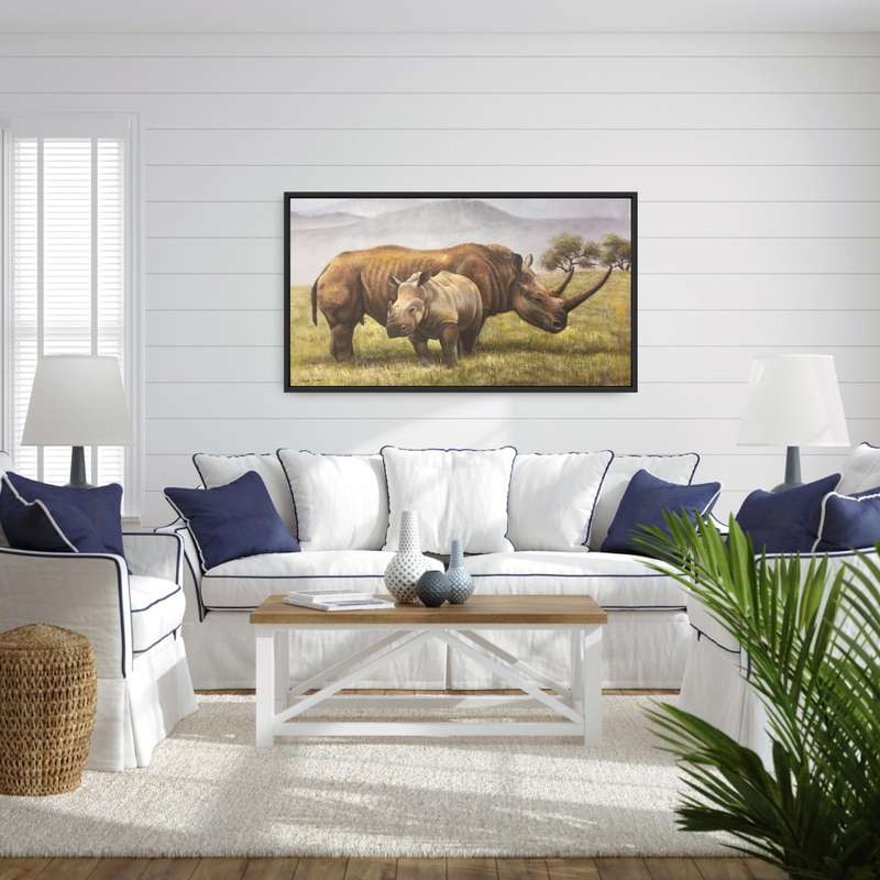 rhino wildlife oil painting