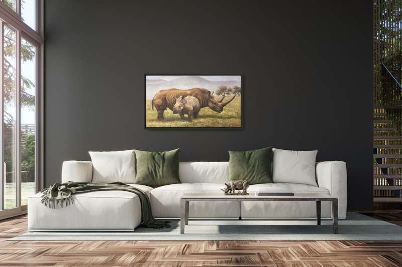 rhino wildlife oil painting