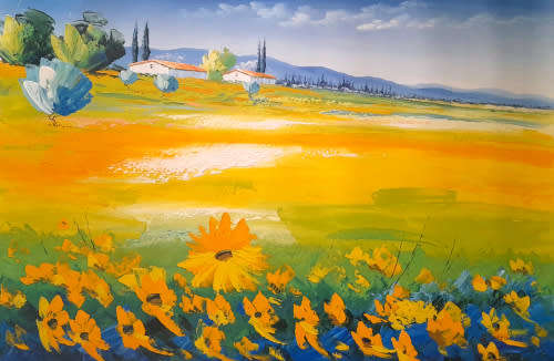 modern landscape with sunflowers oil painting