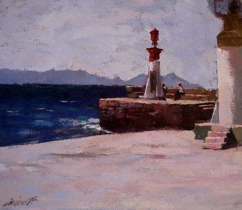 GAVIN CALF " RED BEACON KALK BAY HARBOUR" OIL PAINTING