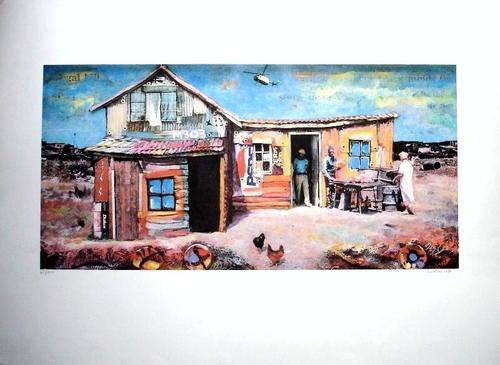 WILLIE BESTER "HOUSE WITH SAP HELICOPTER" SILKSCREEN / FRAMED
