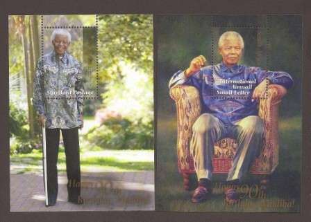 Set of 2 Mandela airmail postage miniture sheet & standard mail miniture sheetlet set