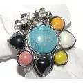 TIBETAN SILVER RESIN GEMSTONES AND RHINESTONE ADJUSTABLE DRESS RING