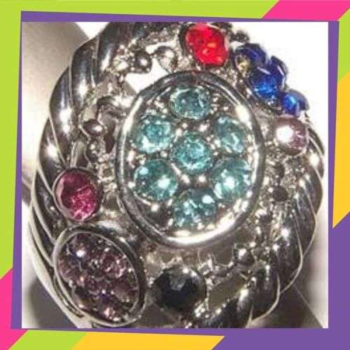 STUNNING!! TIBETAN SILVER WITH MULTI CRYSTALS RING SIZE 6