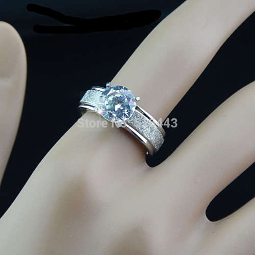 STAINLESS STEEL FROSTED BAND WITH ZIRCONIA CRYSTAL, SIZE 9.5