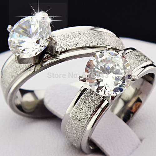 STAINLESS STEEL FROSTED BAND WITH ZIRCONIA CRYSTAL, SIZE 9.5