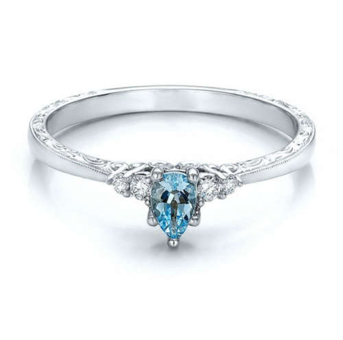 GORGEOUS NATURAL AQUAMARINE AND WHITE TOPAZ 925 STAMPED RING. SIZE 8