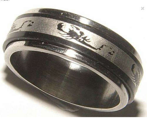 STAINLESS STEEL RING WITH ROTATING STRESS BAND. SIZE 9.25