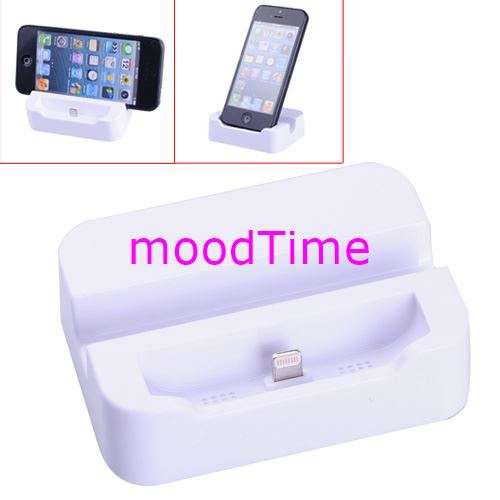 2-in-1 8-Pin Data Desktop Docking Station for iPhone 5 - White