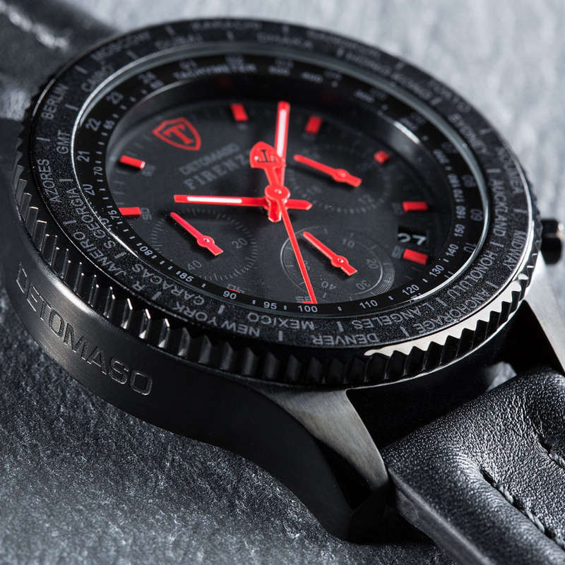 DETOMASO FIRENZE Mens Watch Chronograph Black Red Stainless Steel 10 ATM New