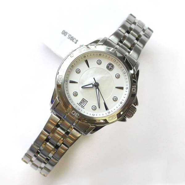 $395 LADIES WENGER GST  WHITE MOP & CRYSTAL DIAL 34MM SS 100M WR WATCH-3 YEAR WARRANTY